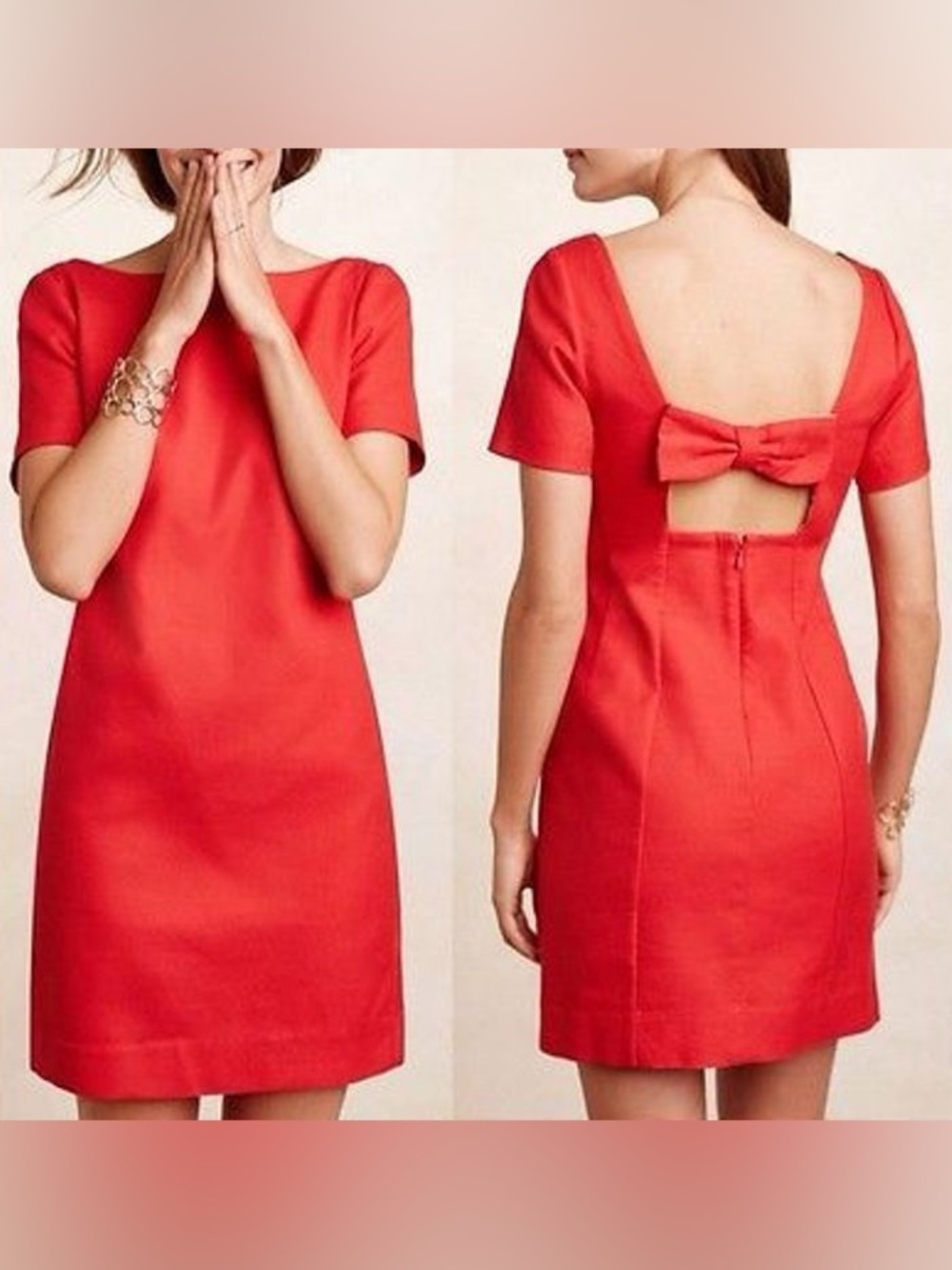 Maeve Red Short-Sleeve Mini Dress with Bow Back
